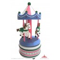 Wooden Carousel light blue with rose-white roof music box