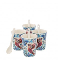 Conjunto de 4 copos e colheres Hummingbird