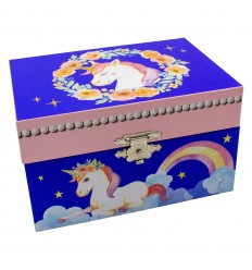Unicórnio com flores Azul - Caixa de Música