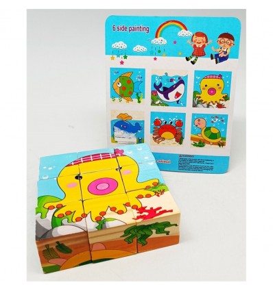 Puzzle em Madeira Cubos Animais 6 imagens