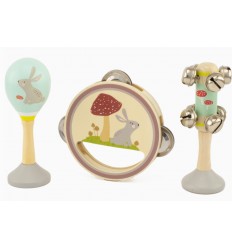 Conjunto Musical Coelho Com Maraca, Tamborim E Chocalho