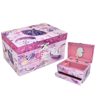 Blue music box, ballerina and swan